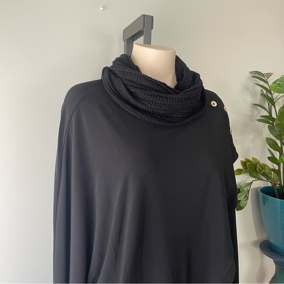 Joseph Ribkoff Turtleneck Batwing Wrap Shawl Sweater Black Asymmetrical - Picture 3 of 9
